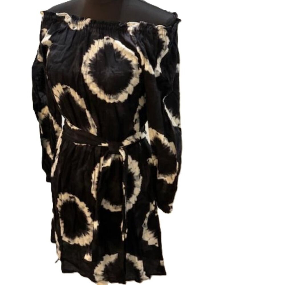 MICHAEL KORS Navy/White On/Off Shoulder Cotton Tie Dye Dress w/Belt  NWT $140 - Picture 6 of 16